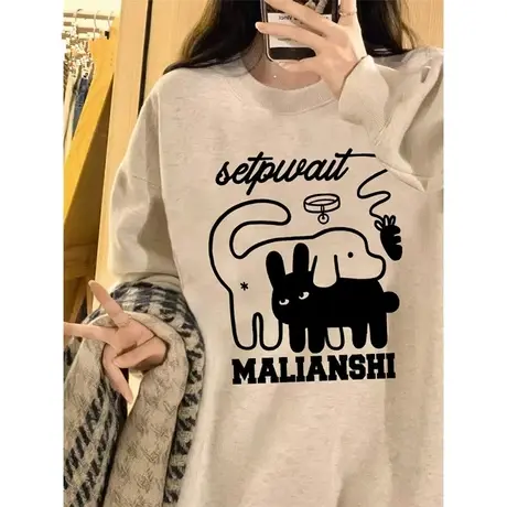 花灰色卫衣女秋冬装2024新款爆款慵懒风美式复古宽松百搭上衣外套商品大图