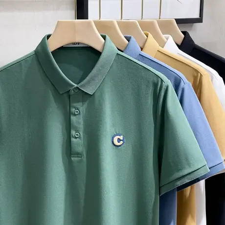 美式小标刺绣POLO衫男短袖夏季T恤新款宽松休闲纯色翻领保罗t恤男商品大图