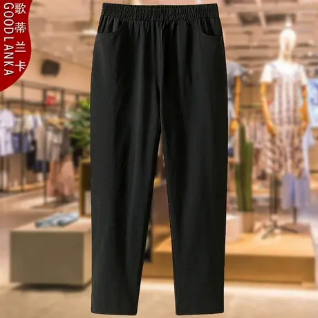 中年胖妈妈夏季铅笔裤子200斤大码时尚薄款弹力松紧腰直筒休闲裤商品大图