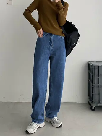 清仓捡漏复古高腰牛仔裤女春秋2023年韩版新款显瘦直筒拖地长裤图片