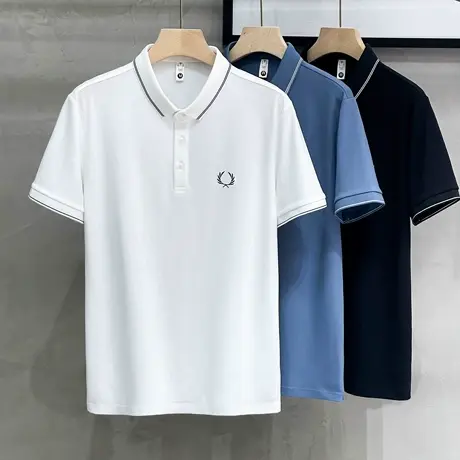 英伦条纹领Polo衫短袖男士2023夏半袖商务休闲高档保罗翻领t恤男图片