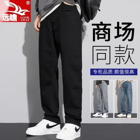 黑色牛仔裤男款美式高街阔腿裤子男潮牌宽松痞帅男士休闲直筒长裤商品大图