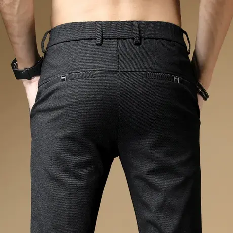 男装春装男裤春秋款春季裤子男冬季磨毛呢松紧休闲裤宽松直筒中年商品大图