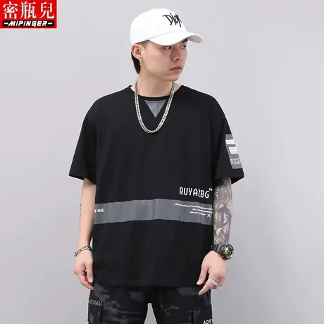 密瓶儿加肥加大短袖男夏季男士大码胖子休闲上衣潮流t恤男装宽松商品大图