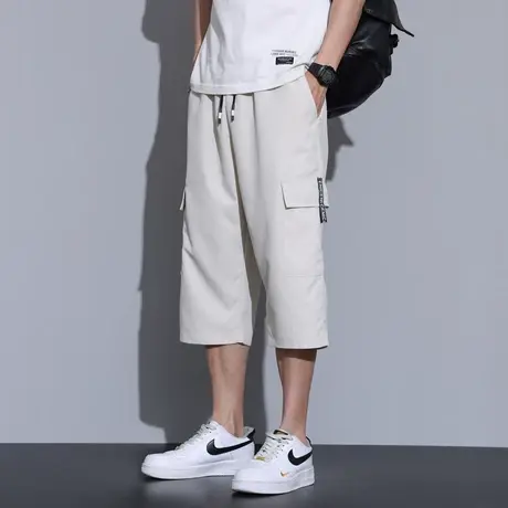 工装短裤男大码宽松直筒七分裤子夏季薄款速干冰丝潮流休闲运动裤商品大图
