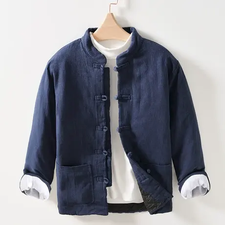 中国风唐装棉袄男冬季新款加厚棉衣中式棉麻棉服立领复古男士外套图片