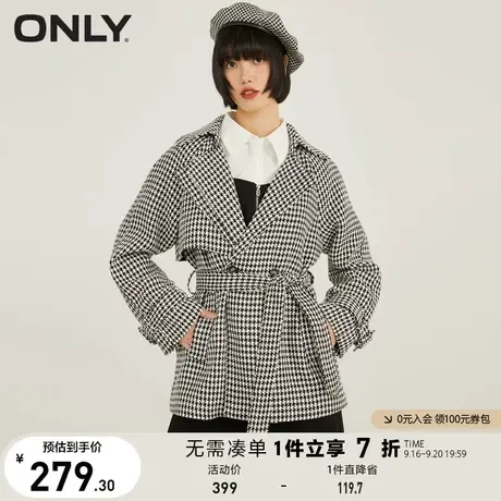ONLY奥莱夏季复古千鸟格翻领收腰显瘦风衣外套女商品大图