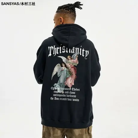 木村三社SANSYAS 复古天使设计感卫衣纯棉中性风美式小众连帽外套商品大图