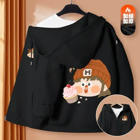 小个子秋冬女装外套冬季爆款2023年新款加绒加厚保暖连帽卫衣学生商品大图