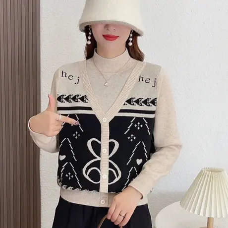 半高领假两件毛衣女2023秋冬新款爆款小个子内搭打底衫冬季上衣女图片