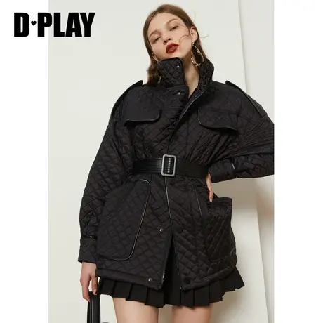 DPLAY德帕拉秋冬款黑色立领保暖防风棉服系带时尚显瘦外套商品大图