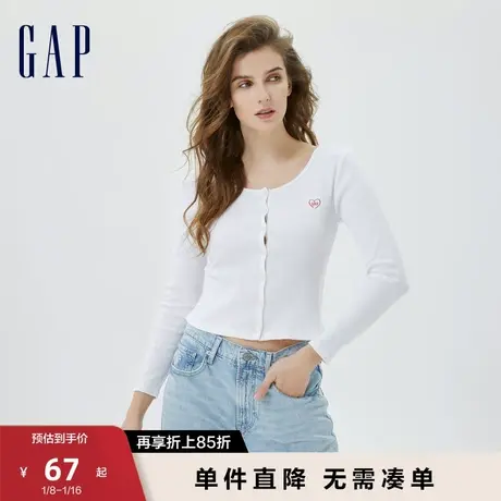 【断码优惠】Gap女装秋季罗纹长袖正肩T恤美式简约运动上衣613208图片