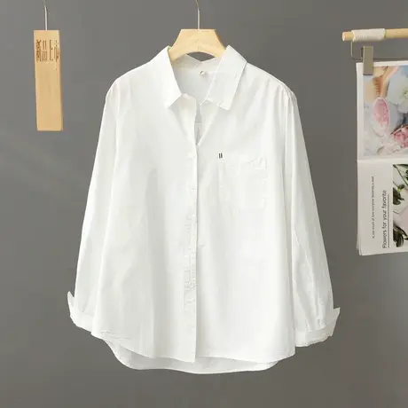 早春休闲白色衬衫女纯棉2024年早春新款设计感白衬衣外套上衣宽松图片