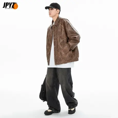 男士皮衣外套超好看美式痞帅黑色机车高级感男生宽松潮牌简约夹克图片