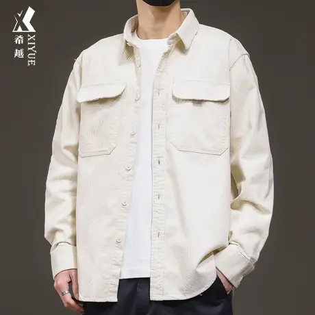 希越双口袋工装衬衫男2024春秋季宽松休闲纯棉衬衣男士长袖外套潮商品大图