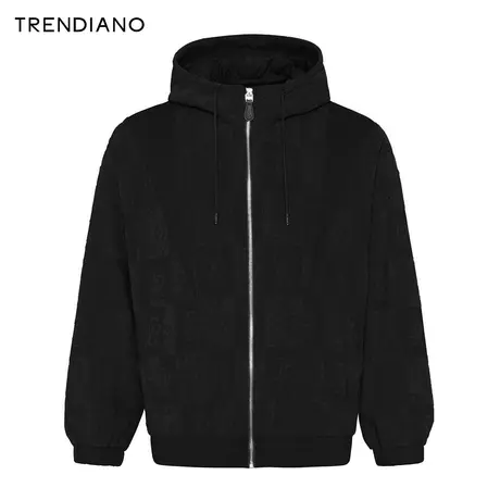 TRENDIANO提花拼接连帽外套2024年春季新款宽松休闲百搭开衫上衣商品大图