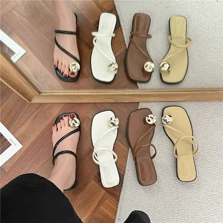 小众一字拖凉拖套趾拖鞋法式黑色平底罗马凉鞋女外穿2024夏季新款商品大图