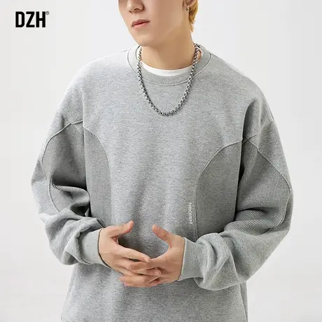 男士灰色圆领卫衣男春秋痞帅高级感2024新款美式休闲外套打底上衣商品大图