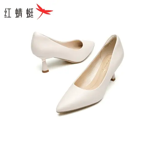 红蜻蜓高跟鞋春季新款通勤女鞋羊皮气质职业鞋法式尖头细跟单鞋女商品大图