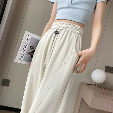 窄版女士香蕉裤2024年新款春秋白色高腰阔腿美式复古休闲运动卫裤商品大图