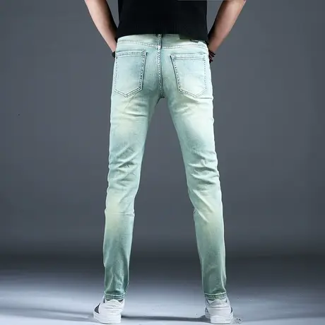 春秋款浅色高级做旧复古牛仔裤男款弹力小脚修身裤子潮流美式高街商品大图