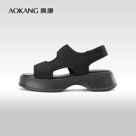 奥康女鞋 夏季新款黑色百搭露趾沙滩凉鞋厚底女士时装凉鞋商品大图