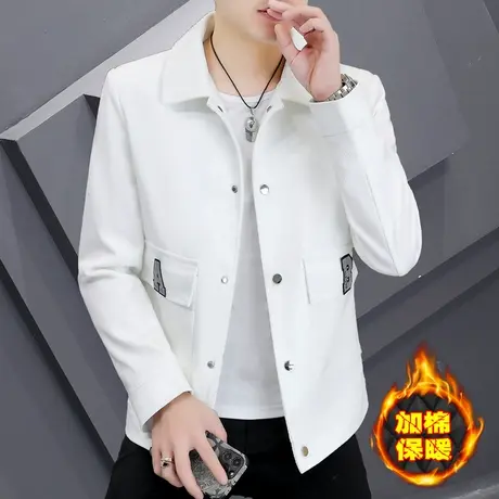 秋冬季加厚呢子外套男士潮流痞帅翻领夹克高级感冬天男装加棉衣服商品大图