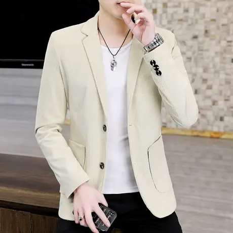 男士春秋季2023新款韩版小西服潮流灯芯绒男装纯色休闲百搭款西装商品大图