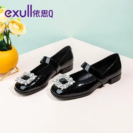 依思q黑色平跟鞋女2024年新款秋季女鞋绒面工作鞋气质粗跟单鞋女商品大图