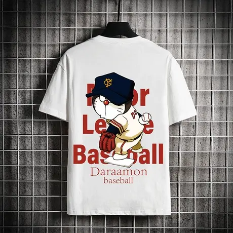 夏季多啦A梦短袖T恤男潮流卡通印花半袖白色日系冰感纯棉体恤tee商品大图