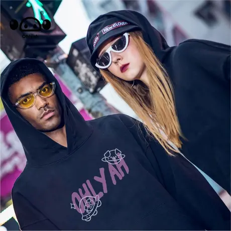 卡通小猪潮牌ins超火印花连帽卫衣男女简约纯棉学生情侣chic帽衫商品大图