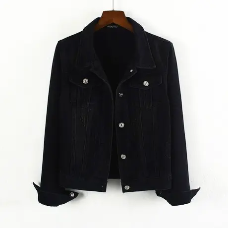 牛仔外套女春秋短款韩版新款修身显瘦九分长袖大码牛仔服上衣黑色商品大图