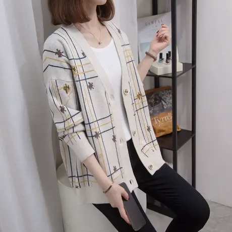 v领针织开衫女2023秋冬新款宽松慵懒风外穿上衣外搭厚毛衣外套潮图片