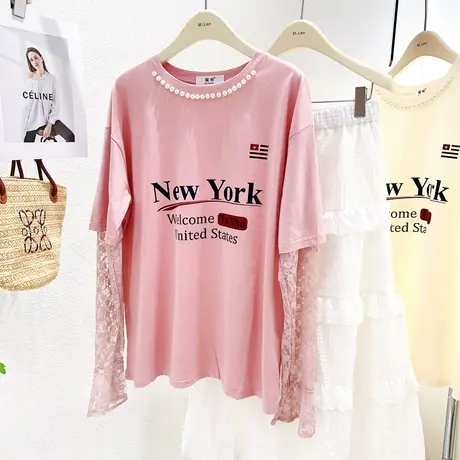 韩国东大门蕾丝上衣2023夏季新款chic复古小众拼接短袖防晒T恤潮图片