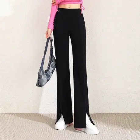 黑色显瘦开叉微喇叭裤女2023春季新款宽松垂感休闲直筒阔腿裤长裤商品大图