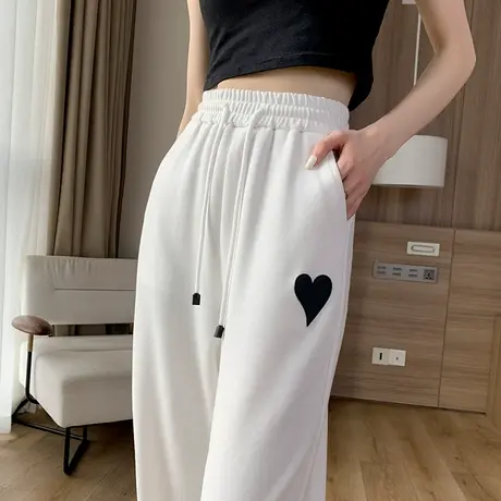 阔腿运动裤女春季2023年新款高腰宽松显瘦百搭爱心两穿休闲卫裤潮商品大图