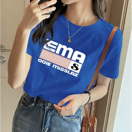 高级短袖t恤女2023新款夏季小众设计感半袖正肩体恤大码美式上衣商品大图