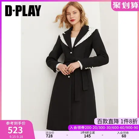 DPLAY【黑标】秋装新款甜酷重工黑白撞色镶钻坎肩领羊毛呢大衣商品大图