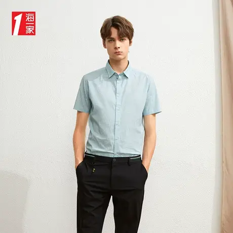 海一家简约印花衬衣新款尖领青春休闲舒适透气短袖衬衫男商品大图