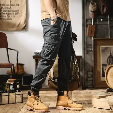 夏季薄款工装裤男痞帅长裤2022新款男士束脚裤宽松机能休闲裤子潮商品大图