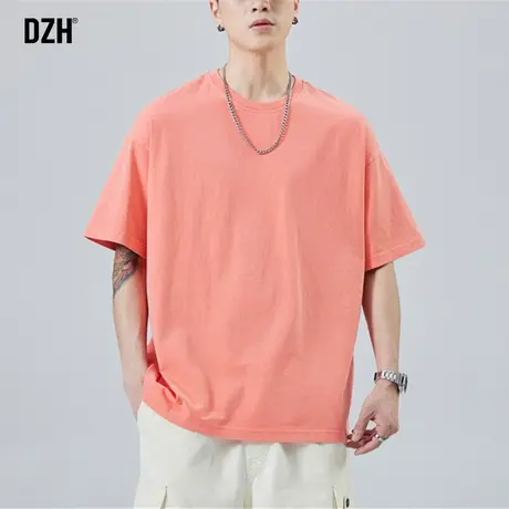 男士粉色短袖t恤男纯棉简约基础版纯色体恤2023新款衣服男装夏季商品大图