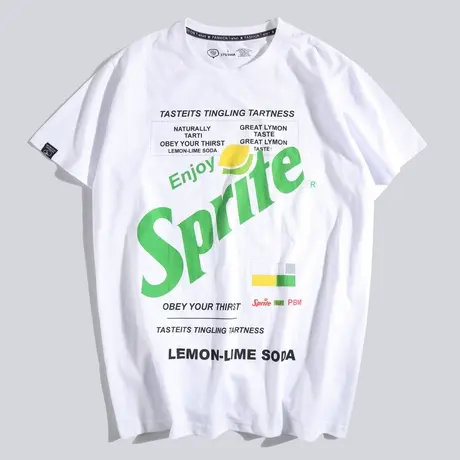 秀洛雪碧联名T恤印花ins潮牌个性情侣短袖港风白衣服男纯棉短袖商品大图