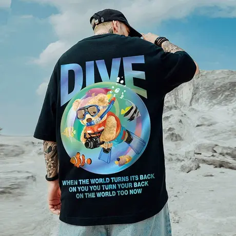 oversize国潮宽松潮流短袖T恤男潮欧美潮牌加肥加大胖子夏季半袖商品大图