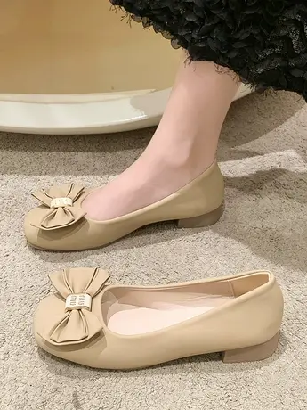 温柔风蝴蝶结豆豆鞋女配裙子2023春秋新款一脚蹬浅口平底上班单鞋商品大图