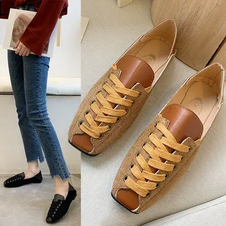 豆豆鞋女新款百搭奶奶鞋一脚蹬平底春款单鞋仙女温柔晚晚2023韩版图片