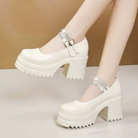 乐福小皮鞋英伦风10cm松糕厚底增高粗跟小个子单鞋高级感玛丽珍女图片