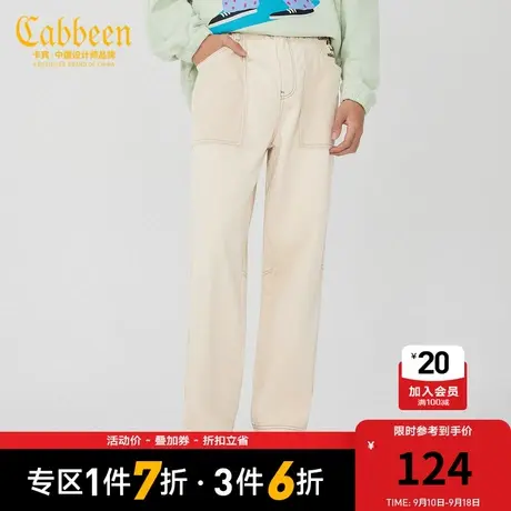 卡宾男装卡通刺绣牛仔裤灯芯绒拼接直筒裤潮流宽松Y图片