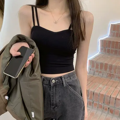 春夏季修身上衣女装韩版内搭带胸垫吊带小背心显瘦外穿短款美背潮商品大图