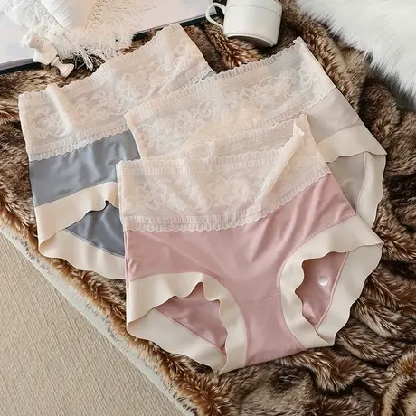 蕾丝高腰收腹内裤女收小肚子大码胖MM舒适无痕莫代尔棉三角裤包臀商品大图