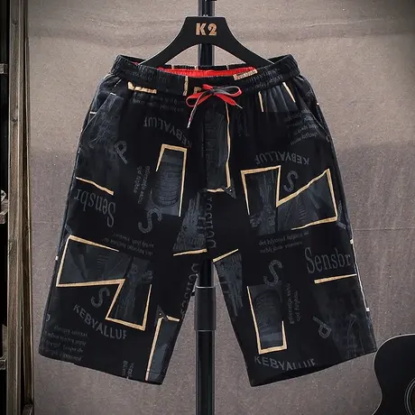 夏季短裤男士夏季冰丝裤五分裤潮流休闲裤男5分沙滩裤薄款花裤子商品大图